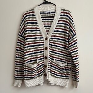 Pink Clover Striped Cardigan - Cream, Red, Green, Blue
